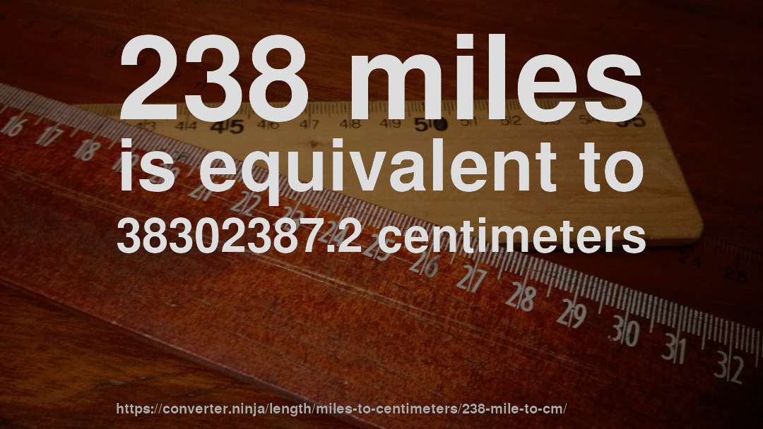238 miles is equivalent to 38302387.2 centimeters