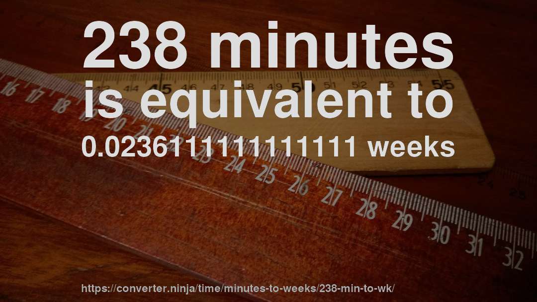 238 minutes is equivalent to 0.0236111111111111 weeks