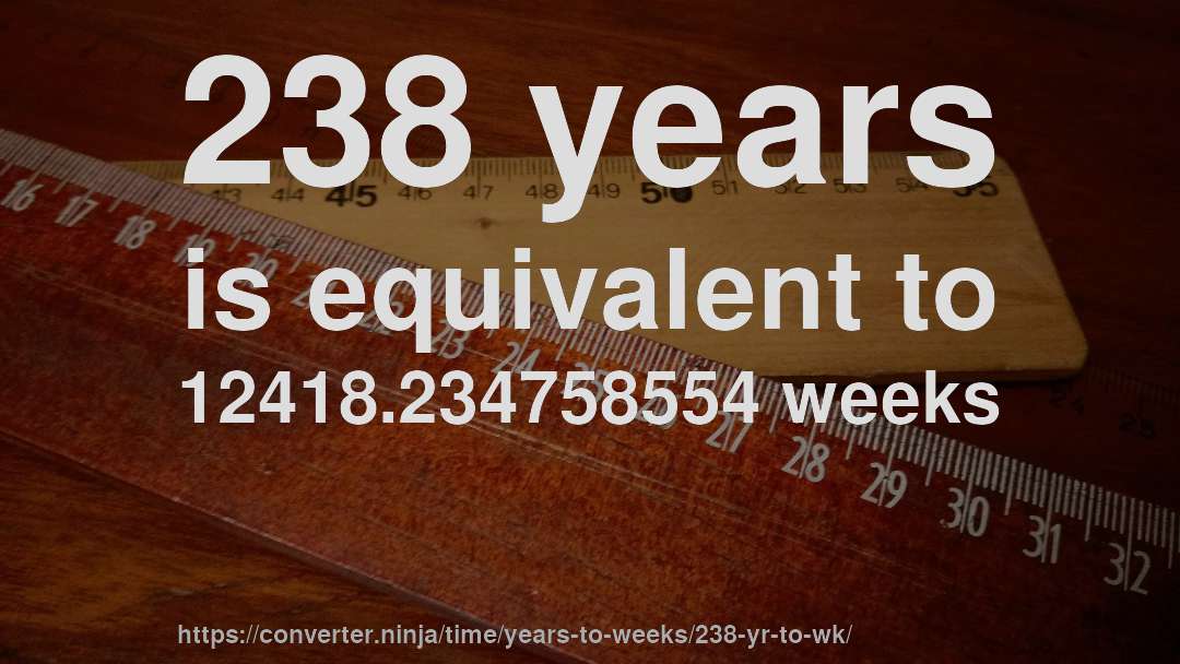 238 years is equivalent to 12418.234758554 weeks