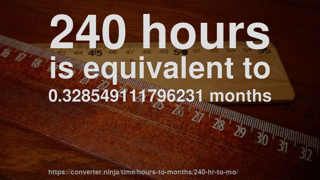 240 hours is equivalent to 0.328549111796231 months