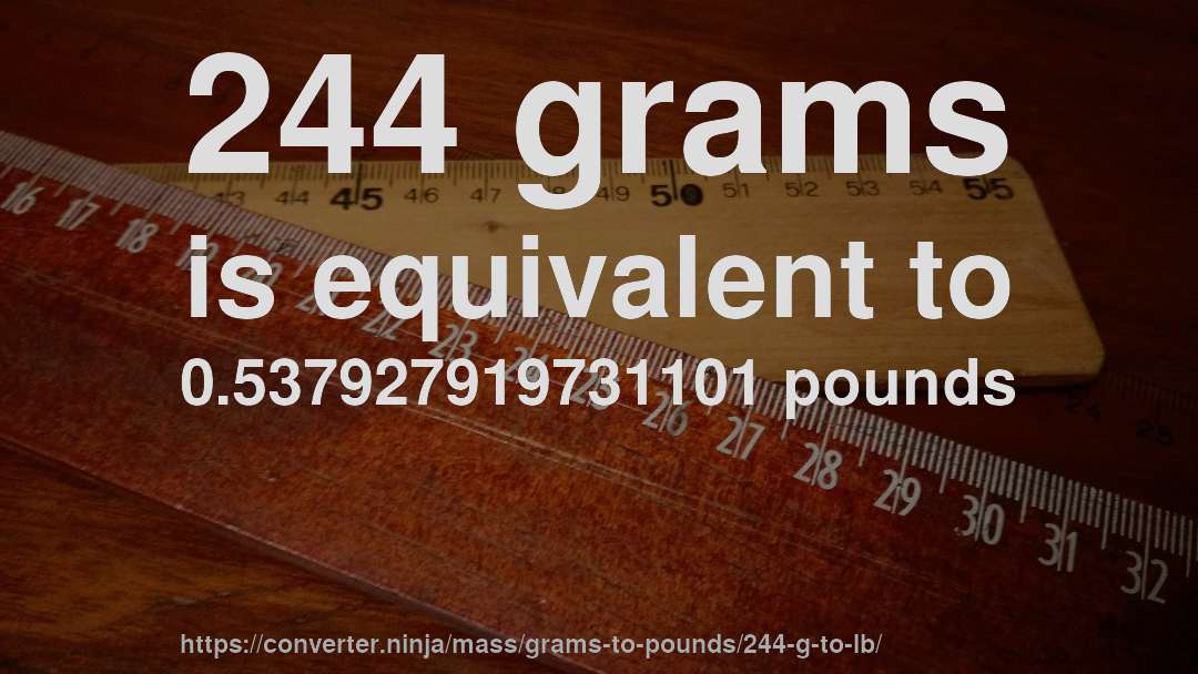 244 grams is equivalent to 0.537927919731101 pounds