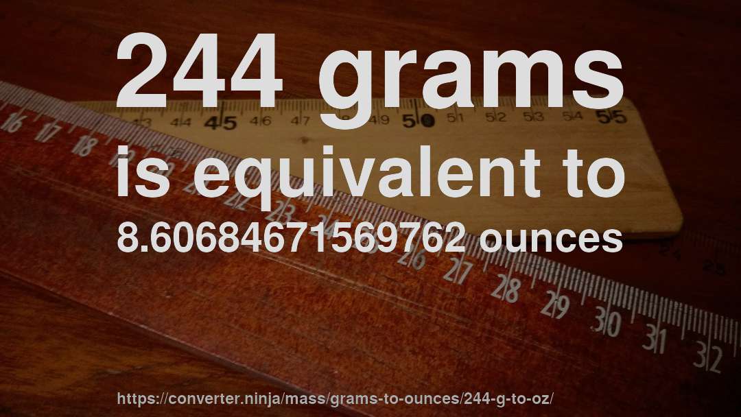 244 grams is equivalent to 8.60684671569762 ounces