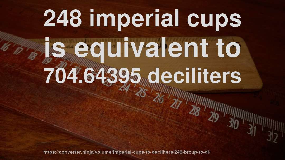 248 imperial cups is equivalent to 704.64395 deciliters