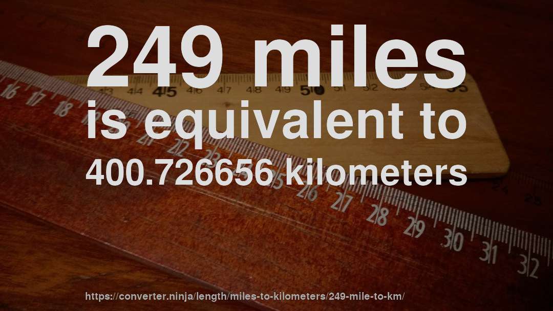 249 miles is equivalent to 400.726656 kilometers