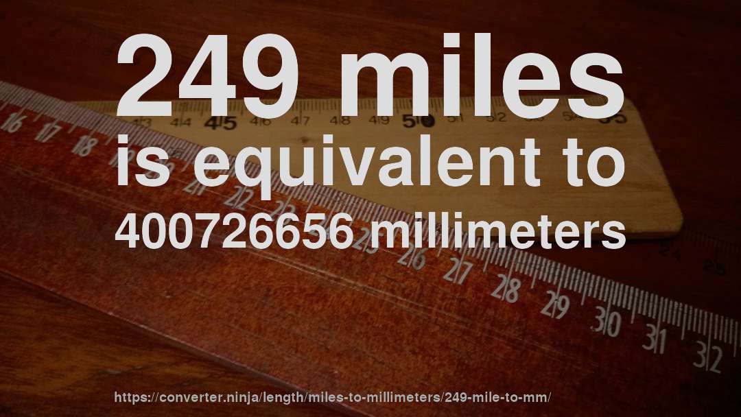 249 miles is equivalent to 400726656 millimeters