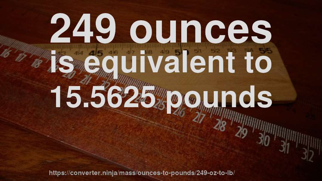 249 ounces is equivalent to 15.5625 pounds