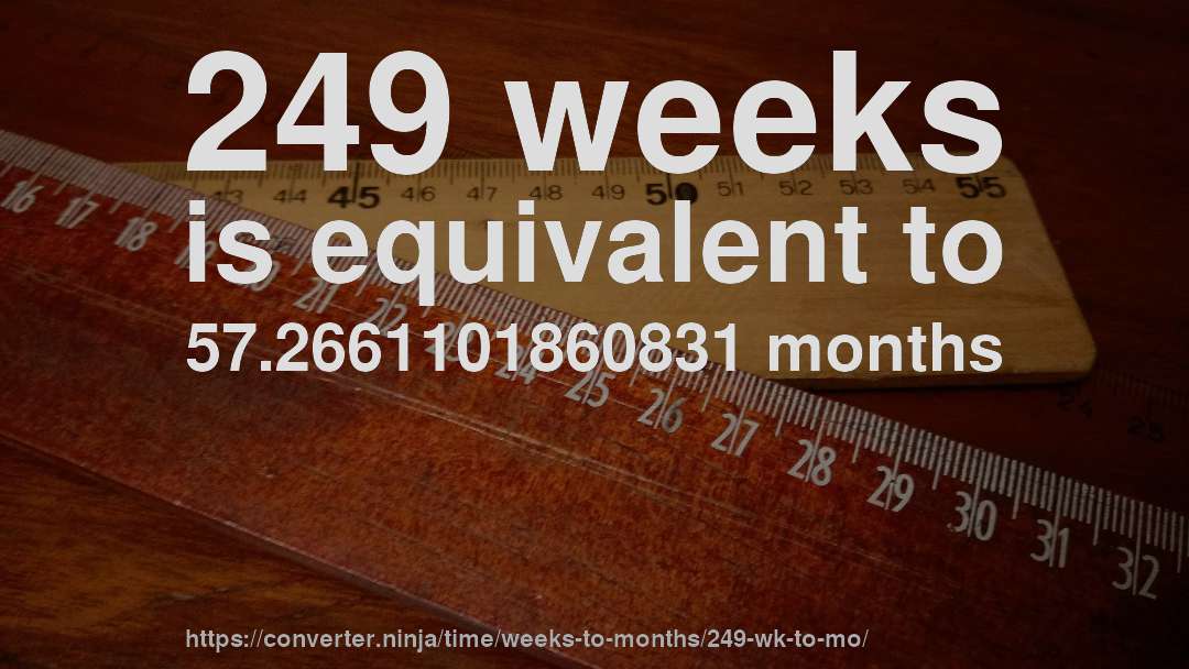249 weeks is equivalent to 57.2661101860831 months