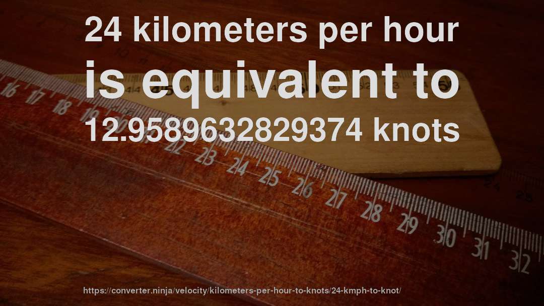 24 kilometers per hour is equivalent to 12.9589632829374 knots
