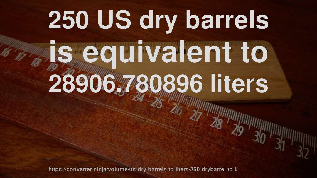 250 US dry barrels is equivalent to 28906.780896 liters
