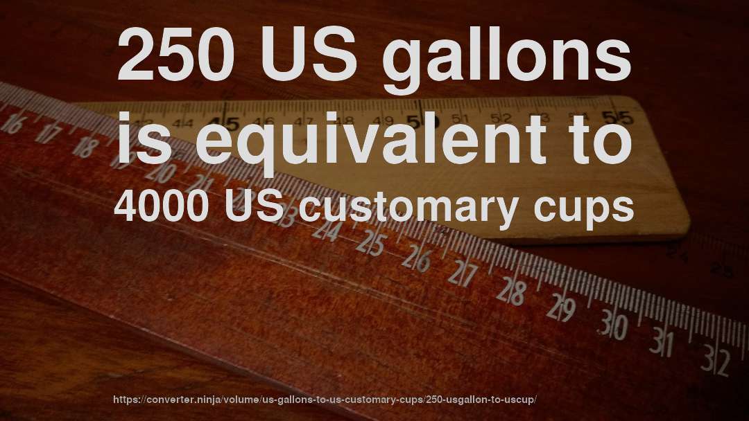 250 US gallons is equivalent to 4000 US customary cups