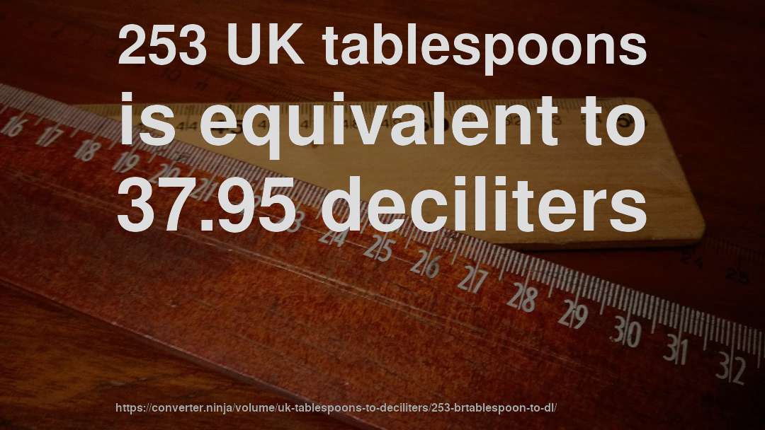 253 UK tablespoons is equivalent to 37.95 deciliters