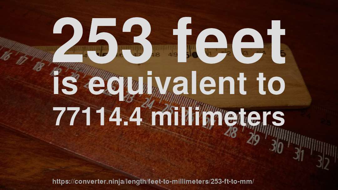 253 feet is equivalent to 77114.4 millimeters