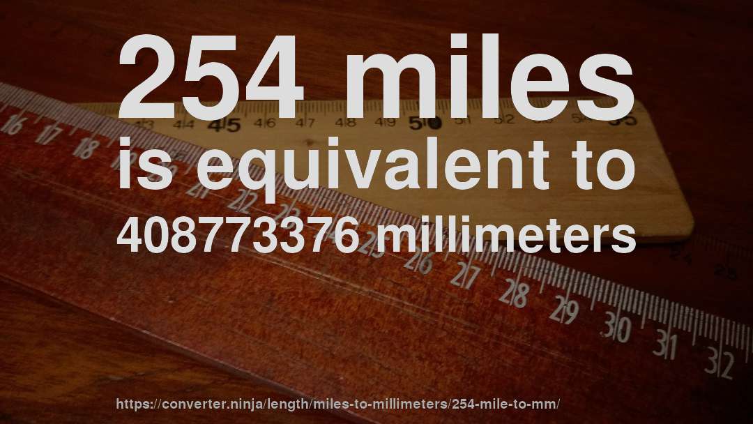 254 miles is equivalent to 408773376 millimeters