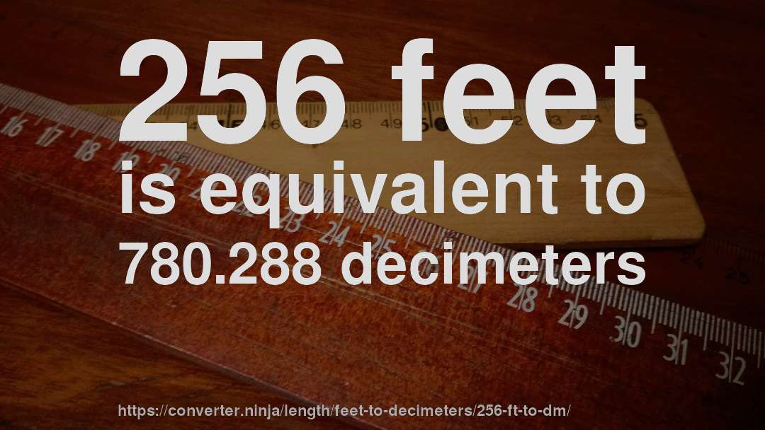 256 feet is equivalent to 780.288 decimeters