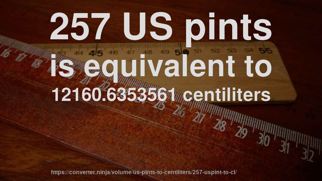 257 US pints is equivalent to 12160.6353561 centiliters