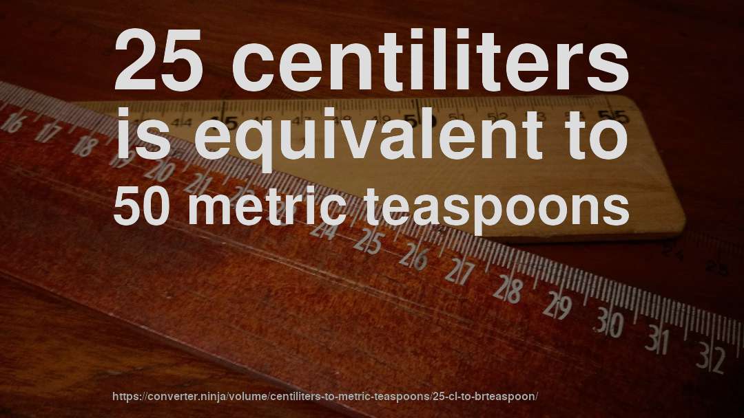 25 centiliters is equivalent to 50 metric teaspoons