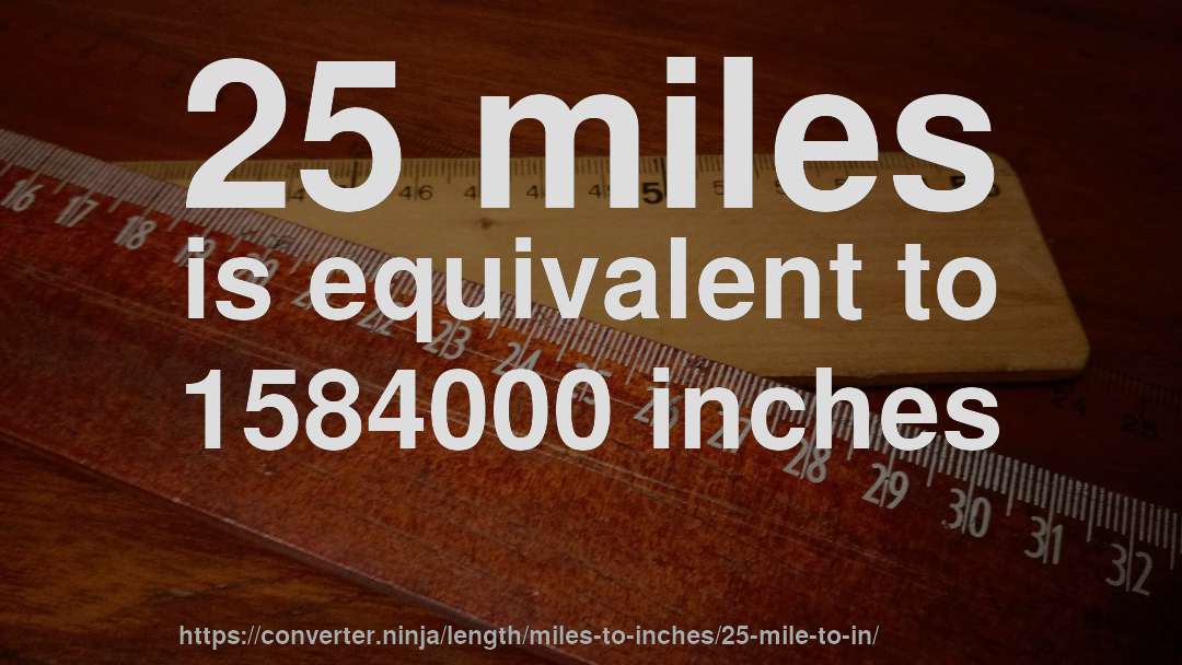 25 miles is equivalent to 1584000 inches