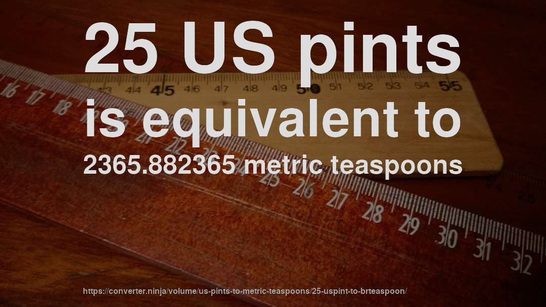 25 US pints is equivalent to 2365.882365 metric teaspoons