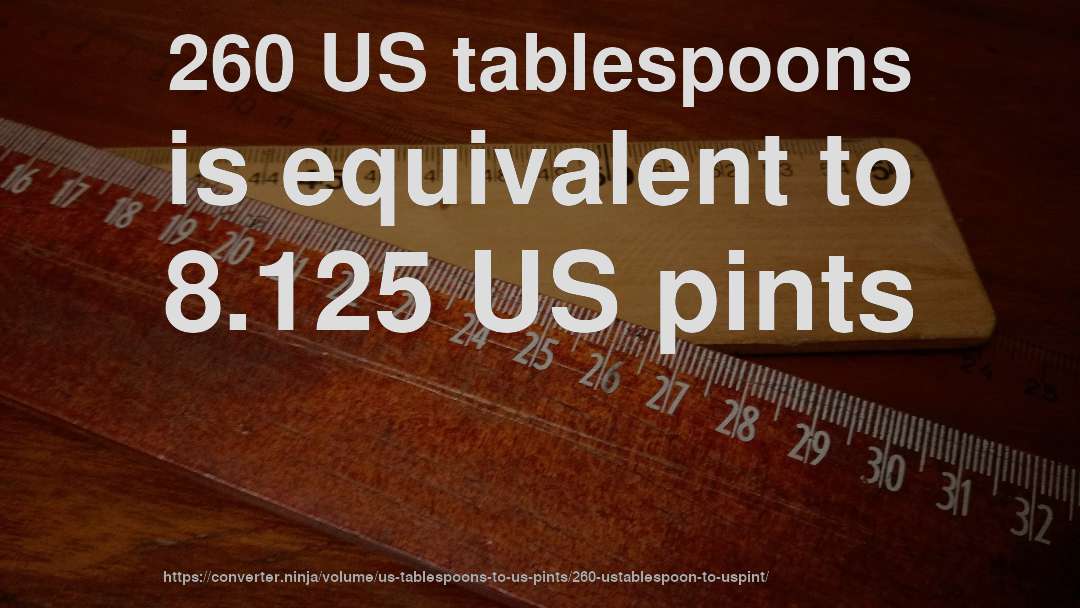 260 US tablespoons is equivalent to 8.125 US pints
