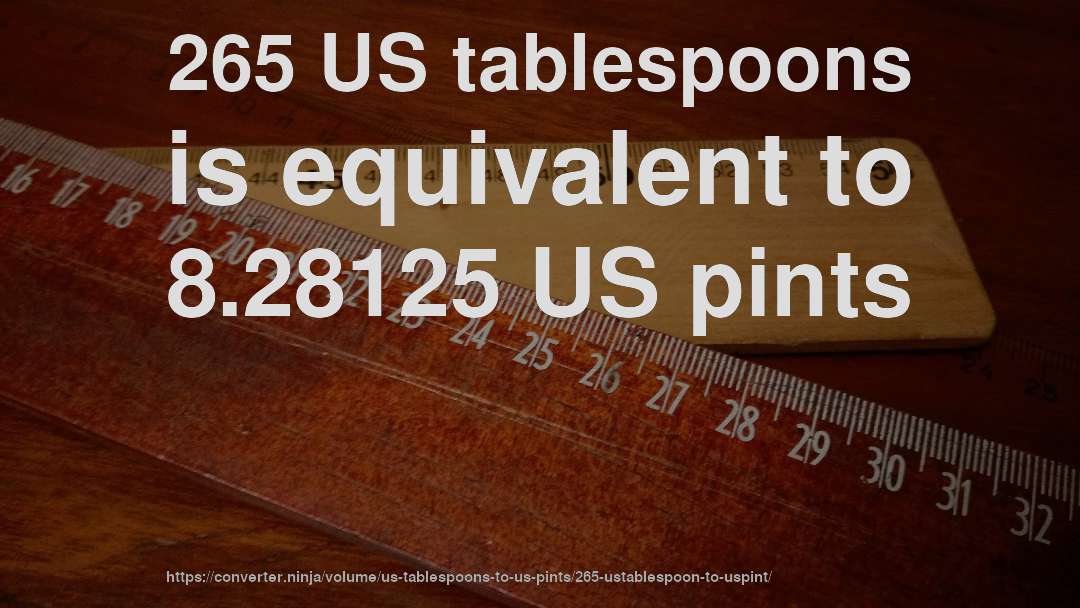 265 US tablespoons is equivalent to 8.28125 US pints