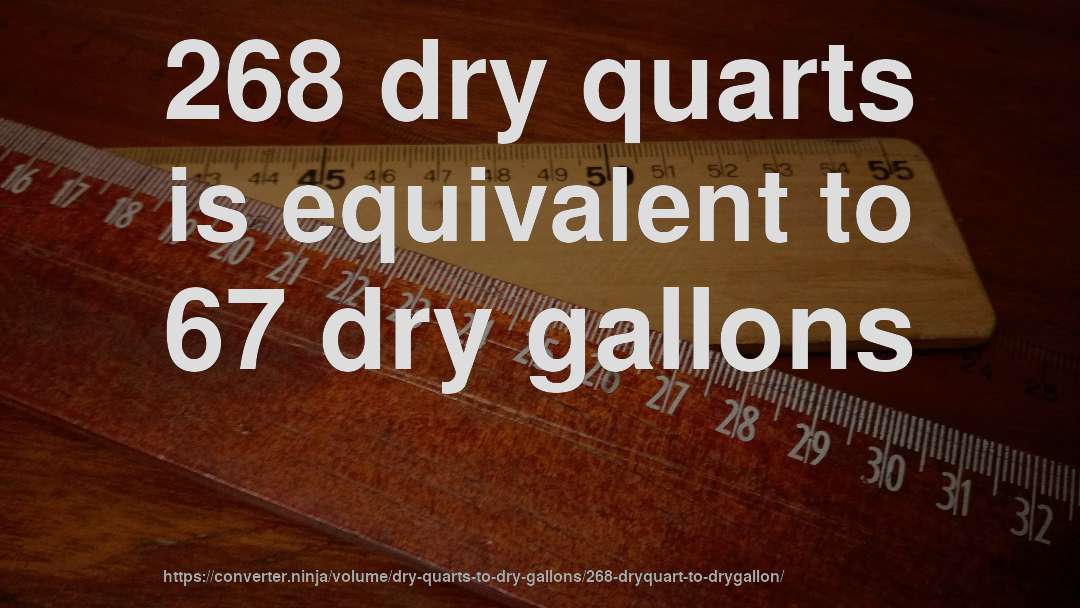 268 dry quarts is equivalent to 67 dry gallons