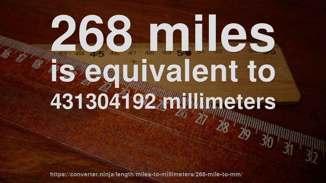 268 miles is equivalent to 431304192 millimeters
