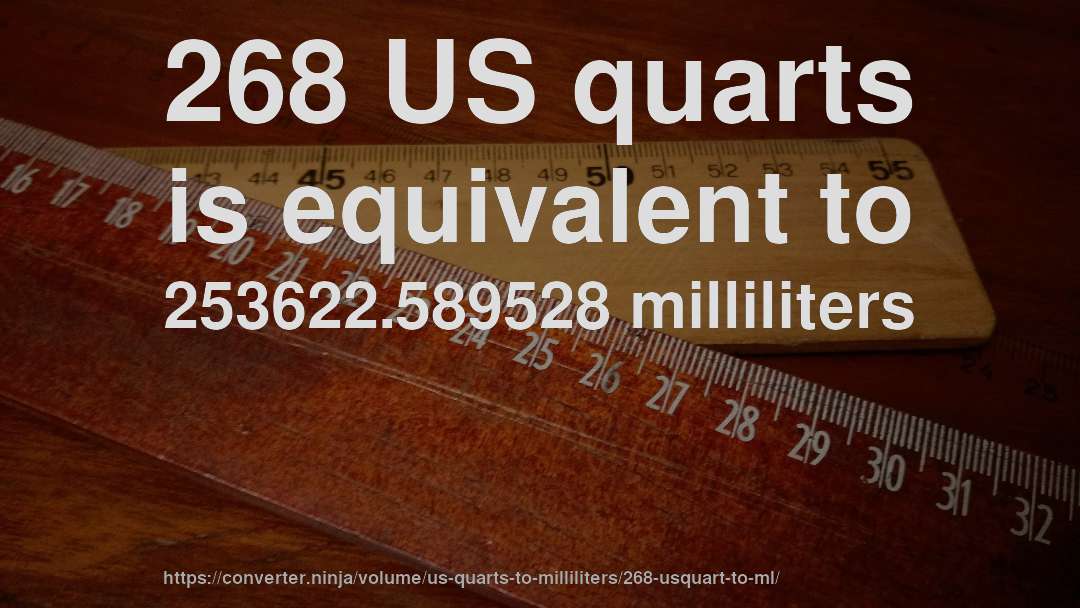 268 US quarts is equivalent to 253622.589528 milliliters