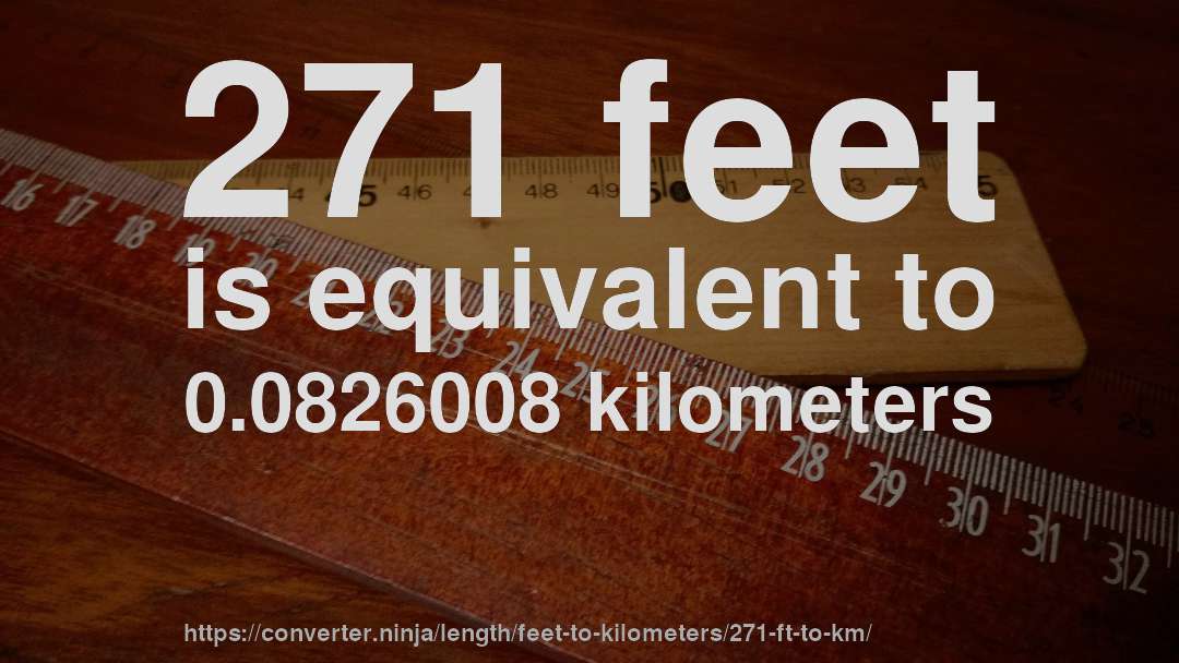 271 feet is equivalent to 0.0826008 kilometers