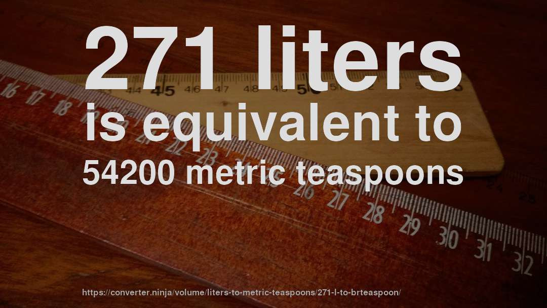 271 liters is equivalent to 54200 metric teaspoons