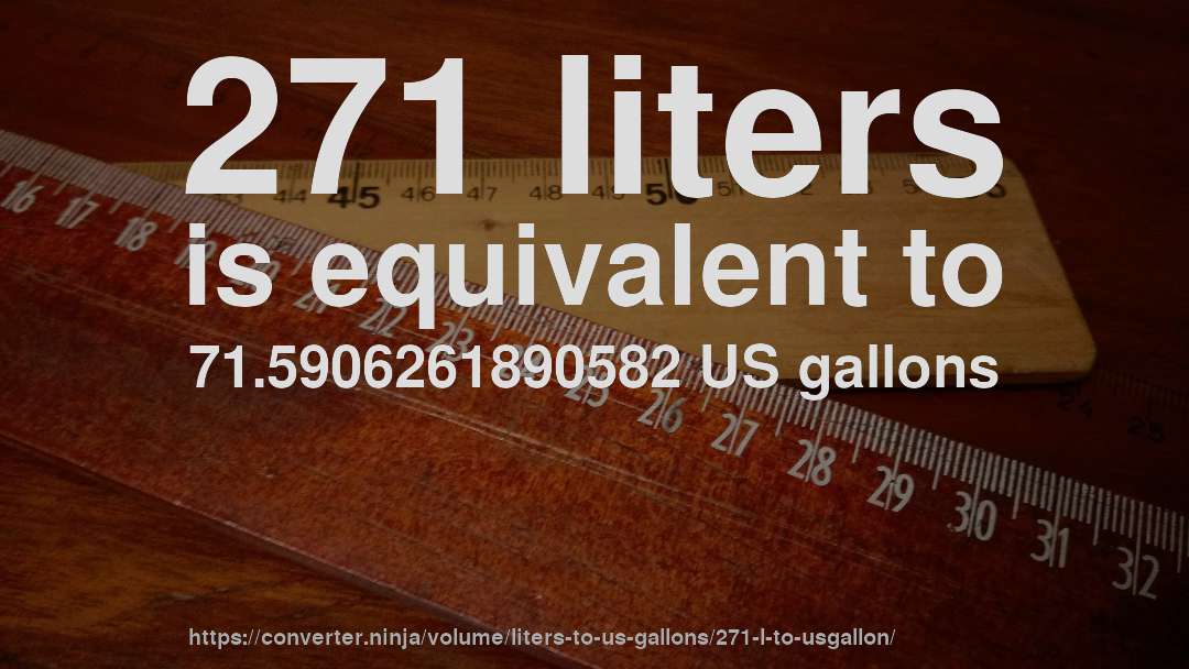 271 liters is equivalent to 71.5906261890582 US gallons