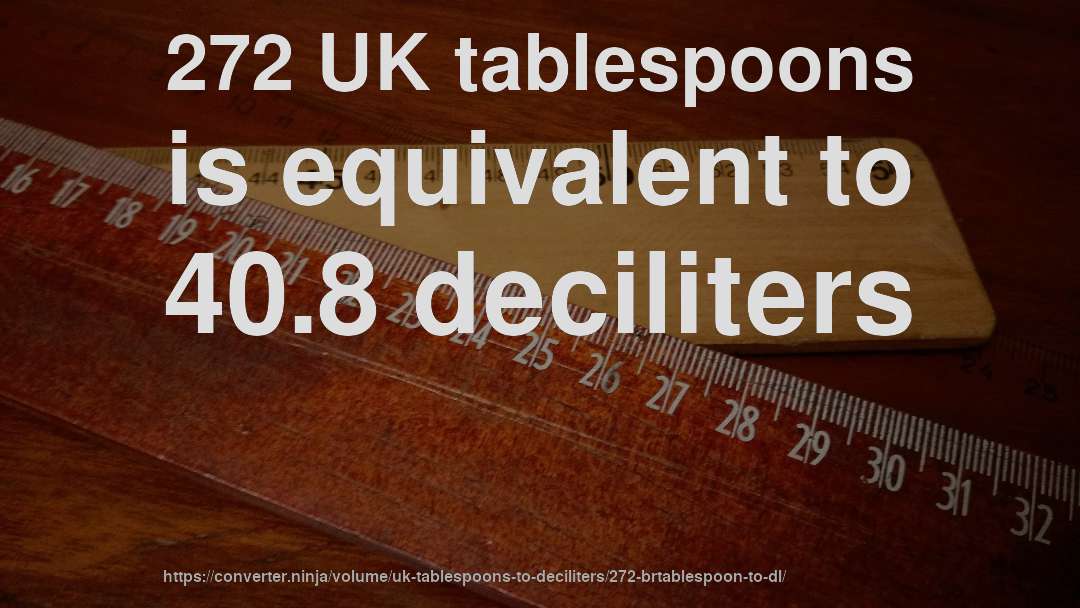 272 UK tablespoons is equivalent to 40.8 deciliters