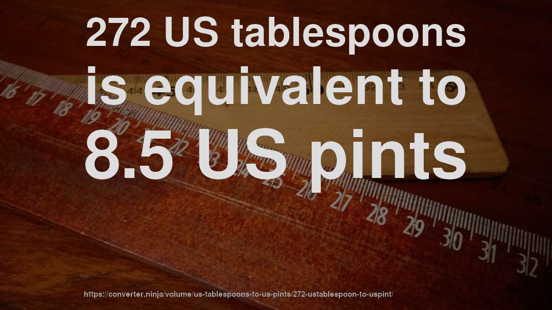272 US tablespoons is equivalent to 8.5 US pints