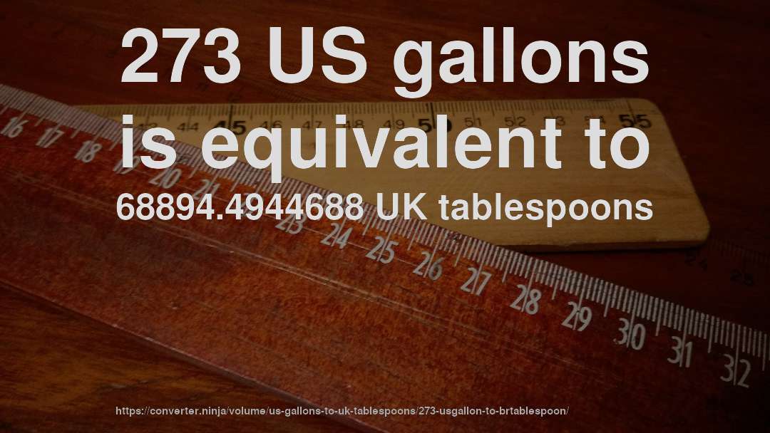273 US gallons is equivalent to 68894.4944688 UK tablespoons