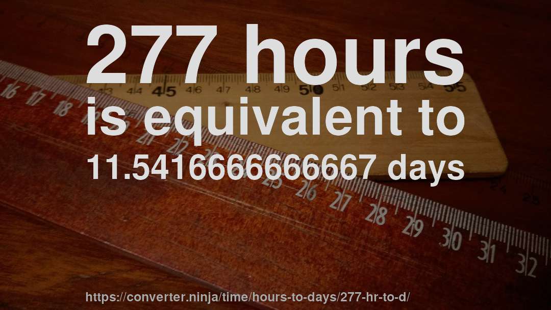 277 hours is equivalent to 11.5416666666667 days