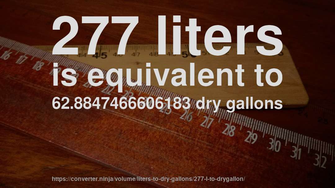 277 liters is equivalent to 62.8847466606183 dry gallons