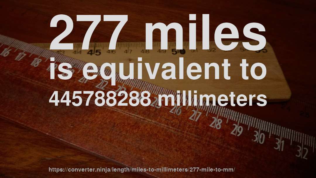 277 miles is equivalent to 445788288 millimeters