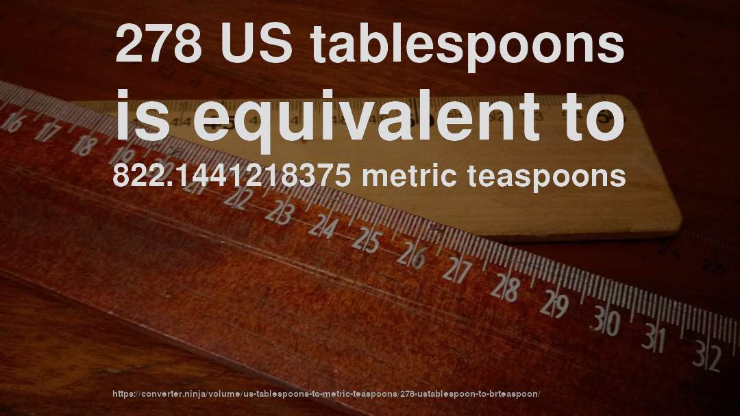278 US tablespoons is equivalent to 822.1441218375 metric teaspoons