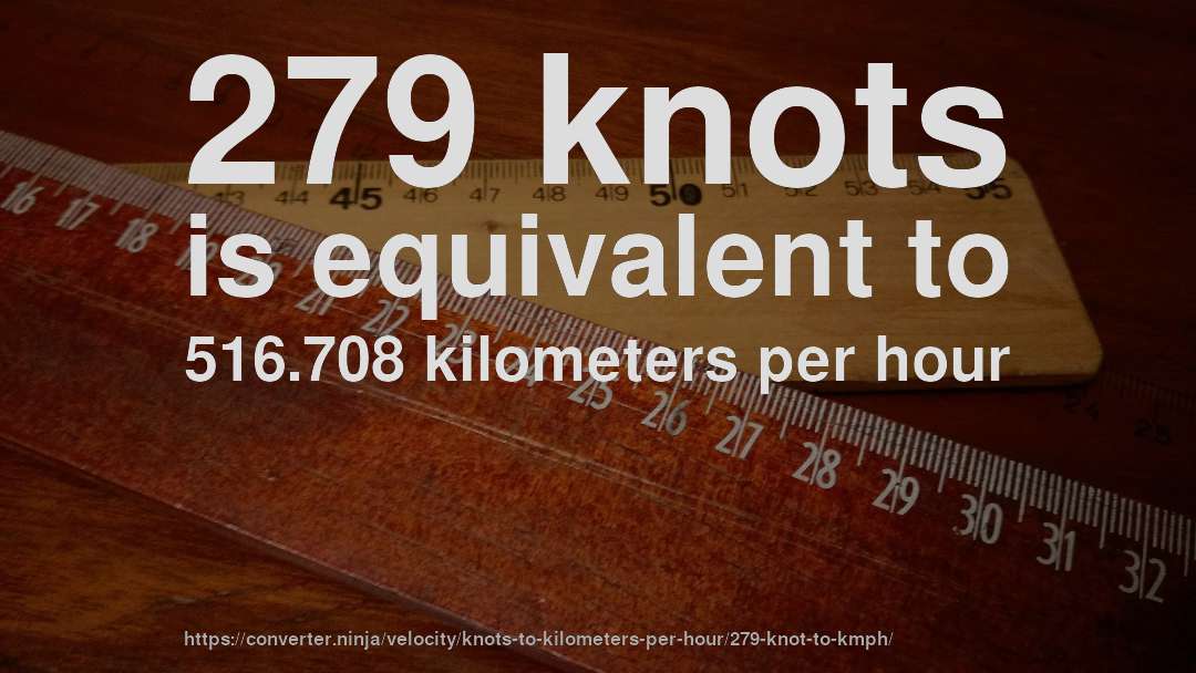 279 knots is equivalent to 516.708 kilometers per hour