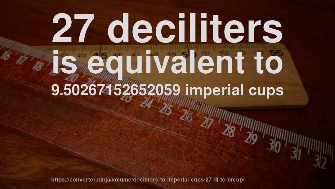 27 deciliters is equivalent to 9.50267152652059 imperial cups