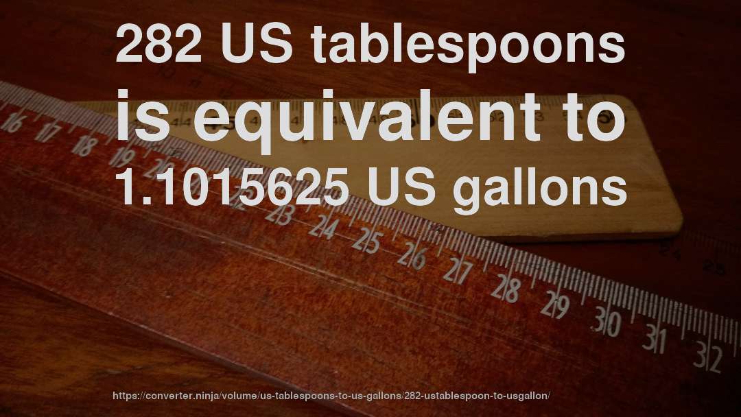 282 US tablespoons is equivalent to 1.1015625 US gallons