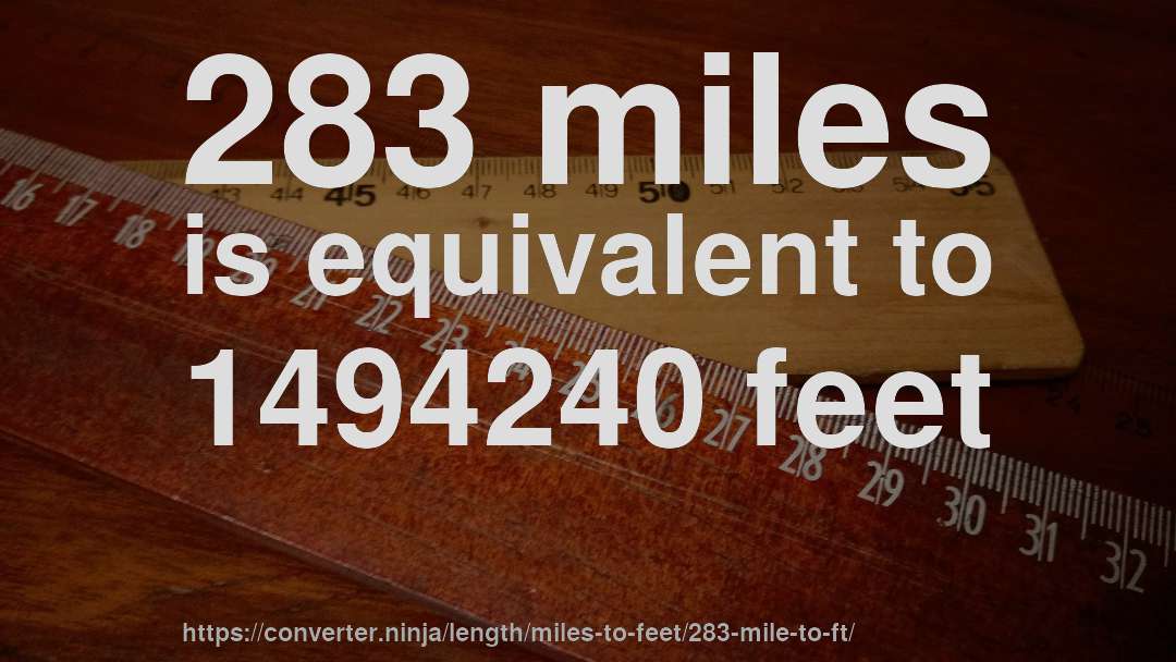 283 miles is equivalent to 1494240 feet