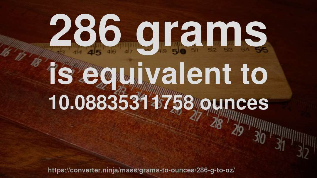 286 grams is equivalent to 10.08835311758 ounces