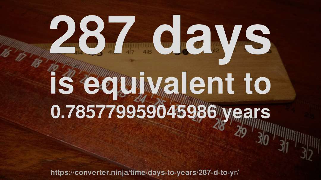 287 days is equivalent to 0.785779959045986 years