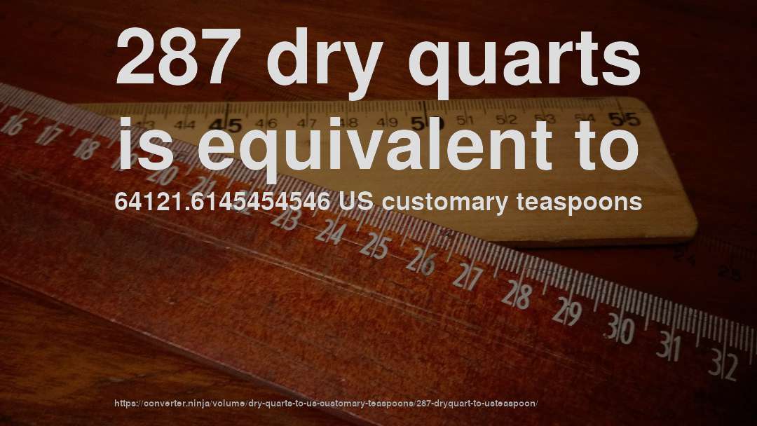 287 dry quarts is equivalent to 64121.6145454546 US customary teaspoons