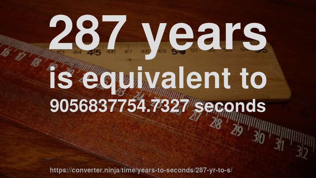 287 years is equivalent to 9056837754.7327 seconds