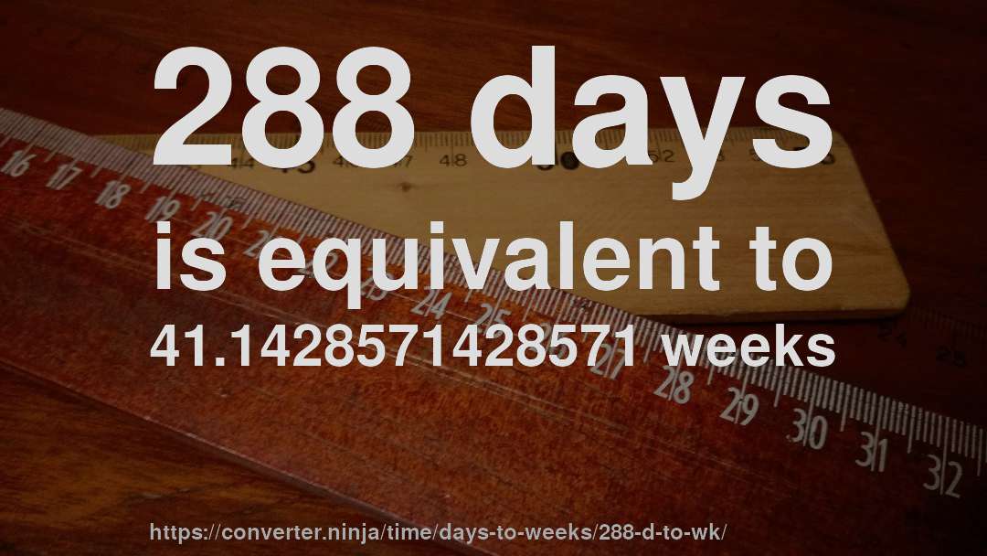 288 days is equivalent to 41.1428571428571 weeks