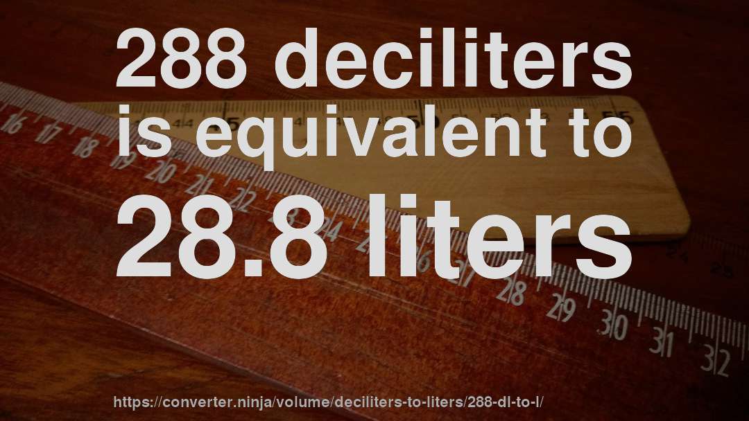 288 deciliters is equivalent to 28.8 liters