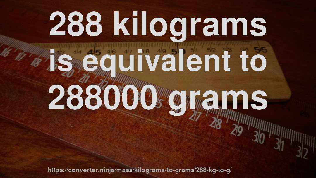 288 kilograms is equivalent to 288000 grams