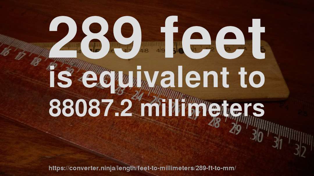 289 feet is equivalent to 88087.2 millimeters