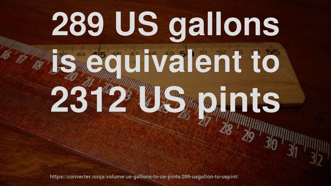 289 US gallons is equivalent to 2312 US pints